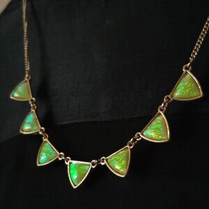 Triangle Green Ammonite Boho Gold Vintage Necklace